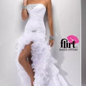 FLIRT by Maggie Sottero WHITE HI LOW PROM PAGEANT BRIDE FORMAL DRESS NEW 12 4704